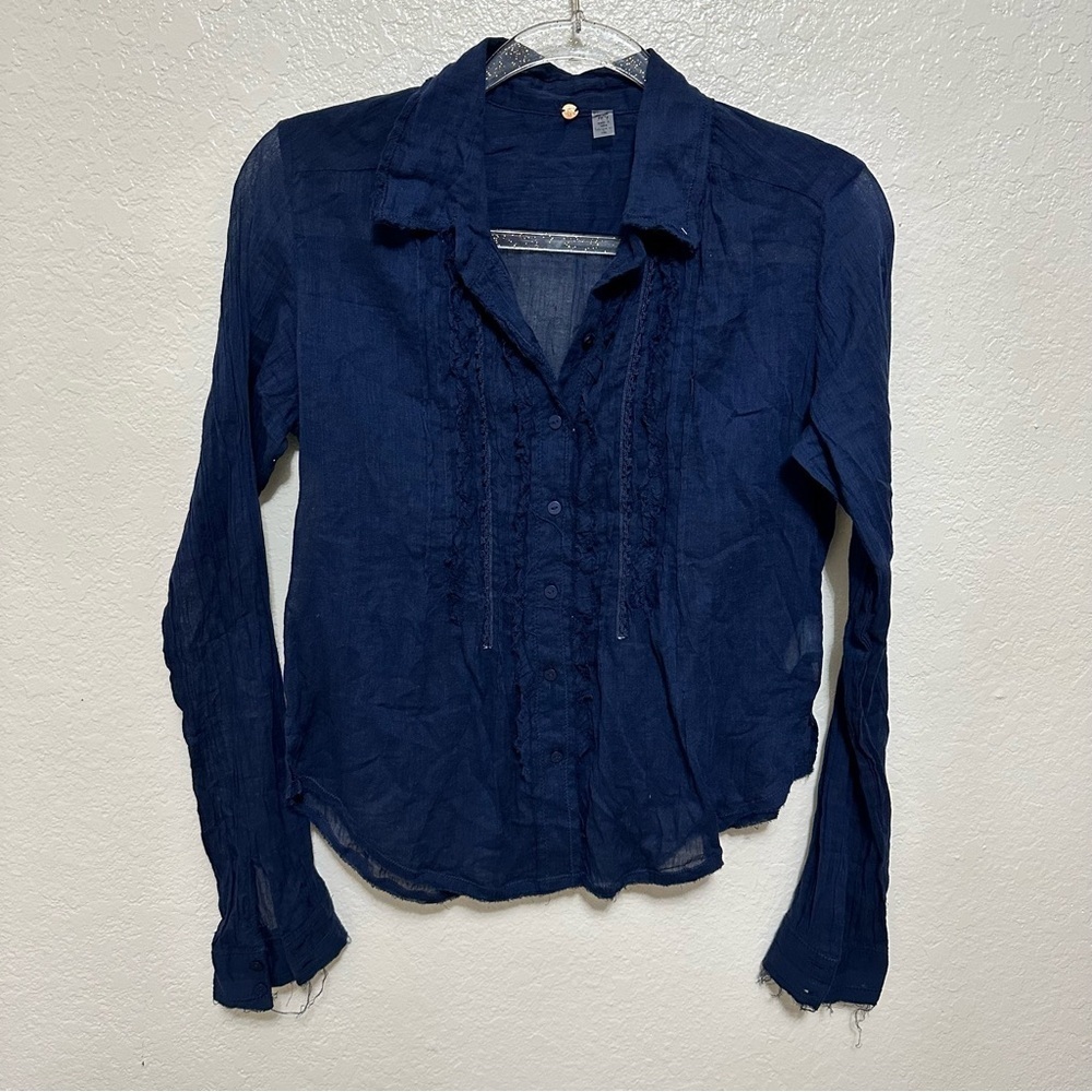 New Free People navy blue Drew Tuxedo Shirt size XS - Picture 7 of 9